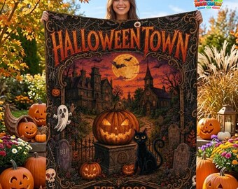 Halloweentown Halloween Blanket, Halloweentown 1998 Movie Throw, Pumpkin Witch Ghost Vintage Horror Decor, Cozy Fall Blanket for Movie Fans