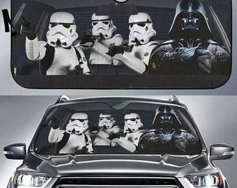 Funny Darth Vader And Stormtrooper Car Sun Shade, StarWars Sunshade, Disneyland Movie Car Windshield, Starwars Galaxy's Edge Car Accessory