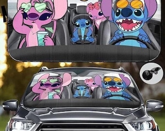 Stitch And Angel Sunshade Car, Lilo And Stitch Car Sunshade, Stitch Car Windshield, Disneyland Car Decoration Sun Shade, Car Screen