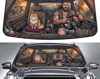 Dungeon Crawler Carl Driving Car Windshield, Dungeon Crawler Car Sunshade, Cat Princess Donut Lover Auto Shade, Fantasy Car Gift For Him