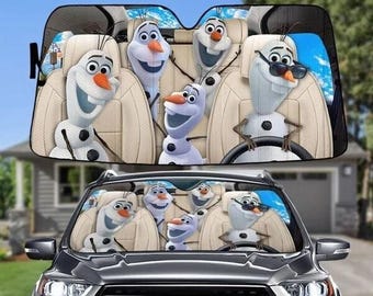 Olaf Car Sunshade, Funny Olaf Car Shade, Olaf Auto Sunshade, DisneyFrozen Sunshade, Elsa Anna Olaf Snowman Sunshade, DisneyTrip Car Shade