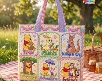 Pooh And Friends Tote Bag, Winnie The Pooh Garden Festival Tote,Floral Pooh Bear Gift, Piglet Eeyore Tigger Travel Bag, Gardener Gift 09
