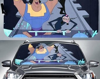 Kronk And Yzma Put Your Hands In The Air Car Sun Shade, The Emperor's New Groove Car Sunshade, Disneyland Cartoon Windshield, Car Accessory