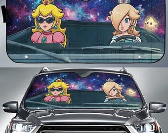 Mario Princess Peach Rosalina Car Sunshade, Mario Lumalee Car Sun Shade, Mario Windshield Cover, Mario Dad Mom Gift Car Accessories