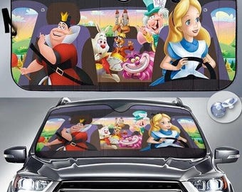 Alice In Wonderland Car Sun Shade | Mad Hatter Cheshire Cat White Rabbit Car Sun Shade | Alice Car Sun Shade Car Windshield Car Accessories
