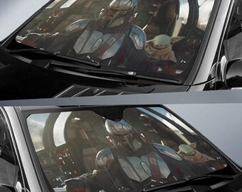 The Mandalorian and Grogu Car Sunshade, Yoda Car Sun Shade, StarWars Auto Sunshade, Car Windshield Cover, Starwars Movie Car Accessory