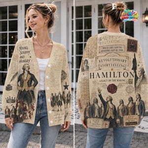 Hamilton Musical Cardigan Sweater, Broadway Fan Gift, Alexander Hamilton Sweater, Hamilton Musical Sweater Fan Gift