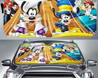 An Extremely Goofy Movie Car SunShade, Max Goof And Goofy Skateboarding Car Sun Shade, Disneyland Goofy Windshield, Funny Car Accessories