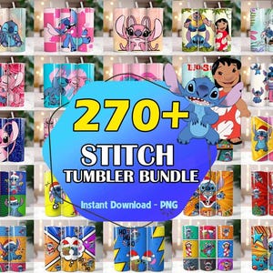 270 + Stitch Tumbler Bundle, Stitch Lilo Sublimations-Designs, 20 Unzen Stitch Tumbler Wrap PNG, Disneyland Trip, digitaler Download Bild 1