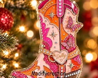 Holly Dolly Boot Many Colors Ornament, Dolly Music Christmas Ornament, Country Music Gift,Personalized Holiday Decor, Christmas Ornament