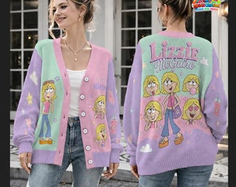 Cute Lizzie McGuire Cardigan, y2k Cartoon Womenswear, 90s Cartoon Cardigan Sweater, Channel Sweater 38