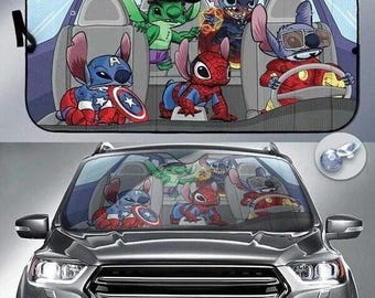 Stitch Avengers SunShade, Stitch Superhero Car Sun Shade, Stitch Movie Car Shade, Lilo And Stitch Car Windshield, Disneytrip Car Sunshade