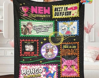 Dungeon Crawler Carl Fleece Blanket, Book Stamps Style Blanket, Princess Donut And Mongo Fleece Blanket, Bookish Throw For Bed Couch Sofa