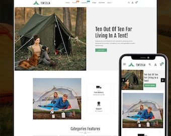 Camping Shopify Theme, Outdoor Adventure Store Template, Tent Hiking Gear Website, Travel Camping eCommerce Theme