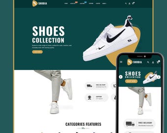 Shoes Shopify Theme, Footwear Store Website Template, Sneaker Fashion Ecommerce Design, Sports Shoe Online Store Theme