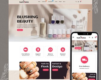 Nail Polish Shopify Theme, Beauty Cosmetics Store Theme, Nail Art Ecommerce Template, Makeup Shopify Website