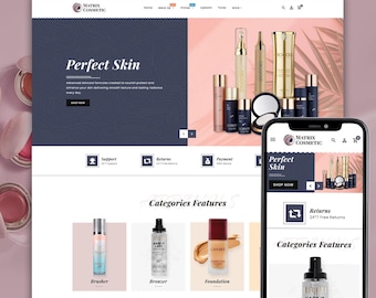Cosmetic Shopify Theme, Beauty Store Website Template, Makeup Skincare Ecommerce Design, Responsive Shopify 2.0 Theme