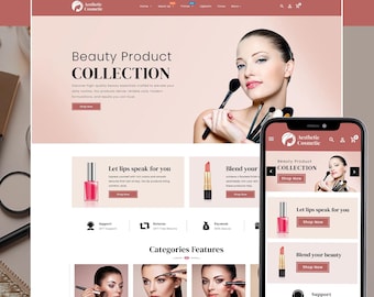 Beauty Cosmetics Shopify Theme | Skincare Makeup Store Template | Blush Bronzer Foundation Cosmetic Website