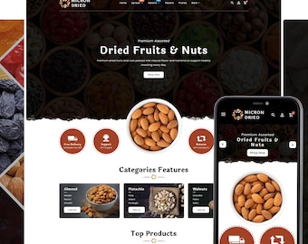Dried Fruits Shopify Theme, Nuts Store Website Template, Organic Food eCommerce Design, Grocery Shopify Store Theme