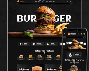 Burger Shopify Theme, Fast Food Store Template, Restaurant Website Design, Food Delivery eCommerce Theme, OS 2.0