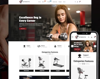 Gym Equipment Shopify Theme, Fitness Store Website Template, Gym Accessories Ecommerce, Workout Gear, Sports Shop