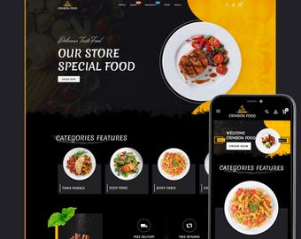 Food Restaurant Shopify Theme, Online Food Ordering Store, Fast Food Delivery Website, Pizza Burger Cafe Shopify Template