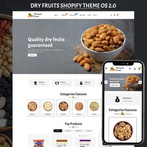 Dry Fruits Shopify Theme OS 2.0, Nuts & Healthy Food Store Template, Grocery eCommerce Website, Responsive Shopify Design