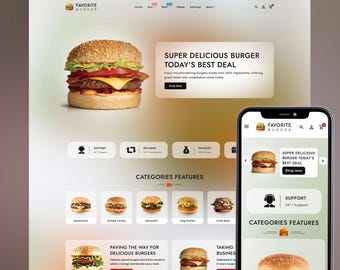 Fast Food Shopify Theme, Burger Restaurant Website Template, Online Food Delivery Store, Cafe Takeaway, Responsive eCommerce