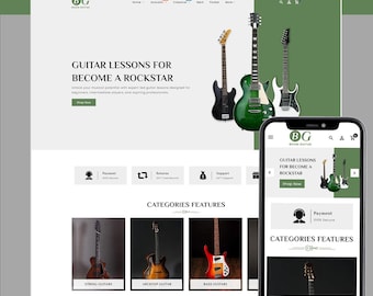 Guitar Store Shopify Theme, Music Instrument eCommerce Template, Guitar Shop Website, Responsive Shopify 2.0 Theme