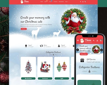 Christmas Shopify Theme, Xmas Decor Store Theme, Holiday Gift Shop Website, Winter Ecommerce Template, Christmas Store Design