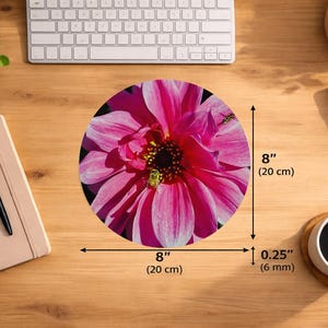 Pink Dahlia Bees Mouse Pad, Extra Thick Non-Slip Mousepad, Botanical Real Nature Photography Design, Office Gift, 8.0 x 8.0 x 0.25 Inches