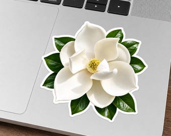 White Magnolia Flower Sticker | Botanical Floral Vinyl Decal | Hand-Drawn Magnolia Art | Laptop, Journal & Planner Sticker