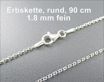 925 silver pea chain, round links, 90 cm long, 1.8 mm fine HK925-27
