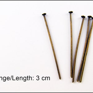40 or 100 x Head pins 30 mm bronze antique - S01