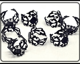 10 x support bague noir, filigrée gothic RZ-02