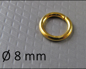 50x. 100x or 200x Open Jump Rings gold-plated 8 mm open - R506