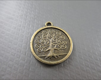 10x Small Tree of Life pendants, round, bronze-colored - A43