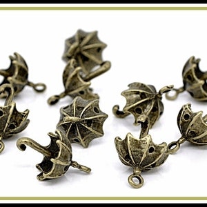 6 x Umbrella Charm Pendant bronze C03 image 3