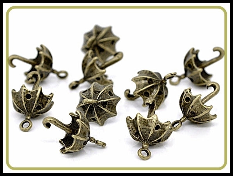 6 x Umbrella Charm Pendant bronze C03 image 3