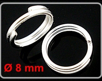 20, 50 or 100 x Silver-plated split rings diameter 8 mm R306S