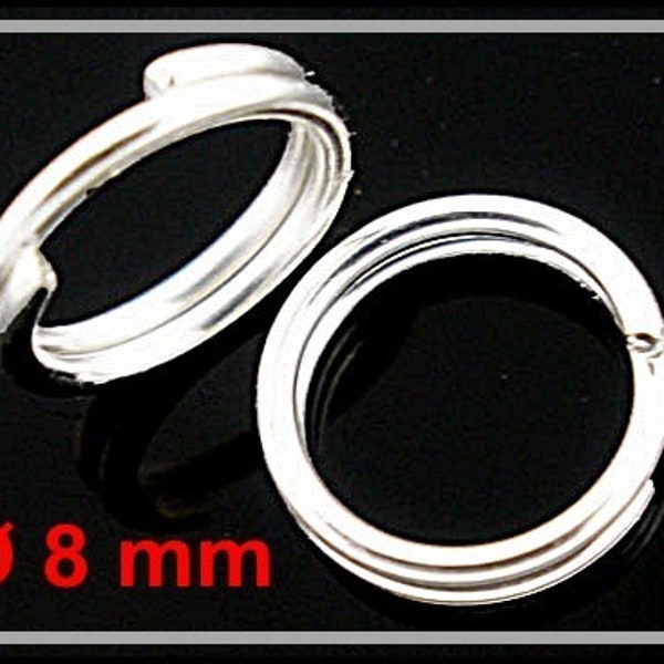 20, 50 or 100 x Silver-plated split rings diameter 8 mm R306S