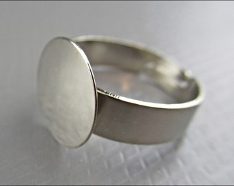 10 x dark silver ring, adjustable with round adhesive plate Ø 12mm - RZ03 Glue-on