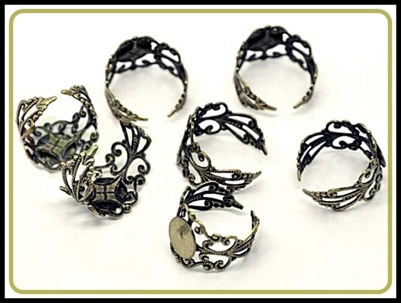 10 x ring base bronze antique gothic style RZ01 image 2