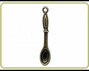 6 x Spoon 3D Charms bronze antique C30