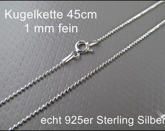 Real Silver necklace chain - 925 silver - ball chain - 45 cm/18" - HK925-10