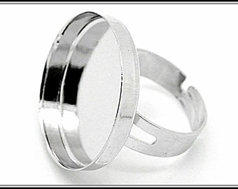 10 x anillo de plata ajustable en blanco, grande con borde, diámetro de 25 mm - RZ16