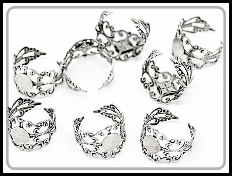 10 x support bague argent obscure RZ13 image 1