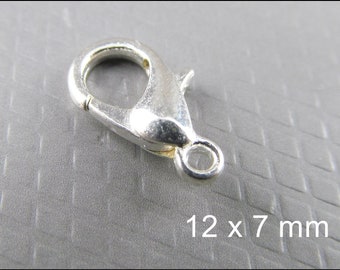 10, 30 or 50 x Lobster Claw Clasps Silver Tone 12x7mm VER-03