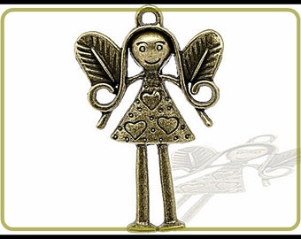 2 x Angel Charm Pendant bronze antique - A5