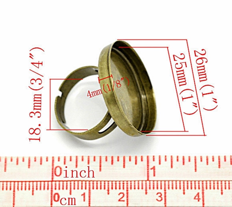 10 x adjustable bronze ring blank, ring base Ø 25 mm RZ09 image 3